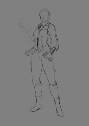 An early sketch of Blue Rose, a character from the upcoming tabletop RPG Wyrd Street.